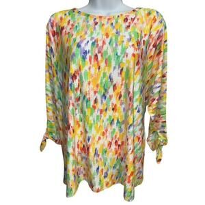 Ali Miles PXL Top Colorful Abstract Art Soft Stretch Dolman 3/4 Sleeve Petite XL